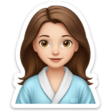 happy white long brunette hair girl with hazel eyes in a bathrobe  sticker