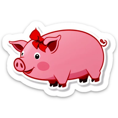 Piggy with ribbon on  sticker
