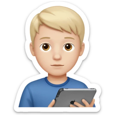 boy looking at an ipad sticker