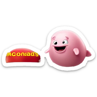 Blobfish ordering mcdonalds from ronald mcdonald himself in strangely scenic location sticker