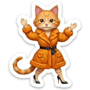 a dancing ginger cat in fur coat and high heels sticker