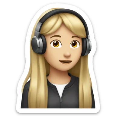 Brown hair girl with blonde long bangs and  headphones sticker