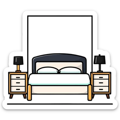 clean bedroom with white walls, bed, nightstand and dresser sticker