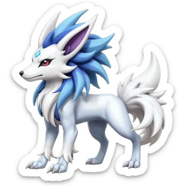Cool edgy badass Suicune-Lycanroc-Absol-Fakémon-hybrid-creature (full body)  sticker
