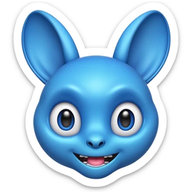 cute blue alien emoji with big floppy ears, sharp teeth, wide eyes, mischievous smile, fun, playful, friendly but a little wild, vibrant 3D emoji style, soft shading, bold outlines, round emoji head format, Apple or WhatsApp style sticker