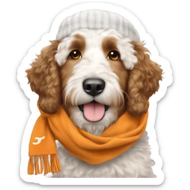 Bernedoodle with University of tennessee hat and scarf sticker