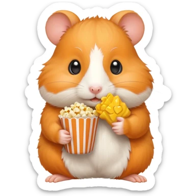 orange hamster holding pop corn sticker