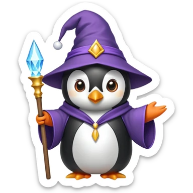 penguin wearing wizard hat and robe casting magic sticker