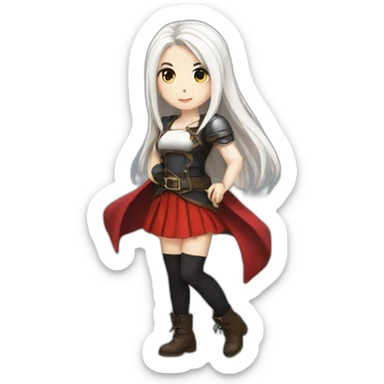 rpg-girl-with-long-straight white-hair-and-red-skirt and black tights like chibi sticker