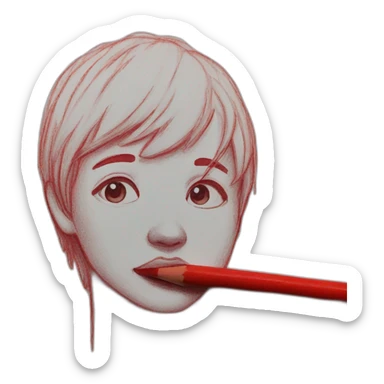 Drawing sketch on paper red crayon sticker