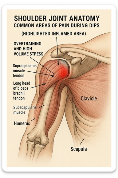Dolore nel dip per allenamento con troppo volume e troppa frequenza sticker