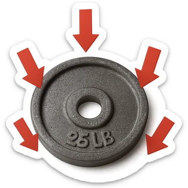 realistic gym weight with multiple red arrows pointing down, soft shadow, isolated on white background sticker