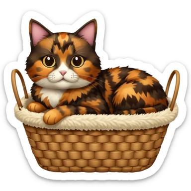 Tortoiseshell cat in basket sticker
