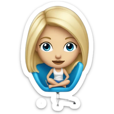 Blonde girl blue eyes sitting on a modern designer chair sticker