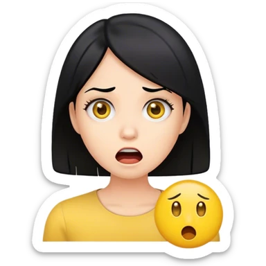 Woman with black hair and yellow emoji looking shocked sticker