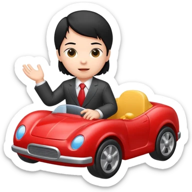 black haired baby playing car toy, wear suit sticker