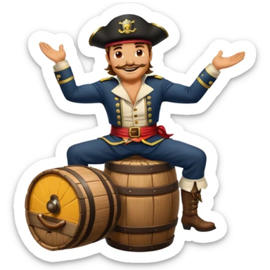 Captain Morgan with his foot up on a barrel sticker