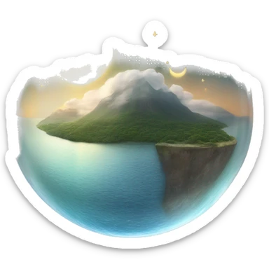 water and land like inside a half-circular glass wall with the sun moon and stars at the top sticker