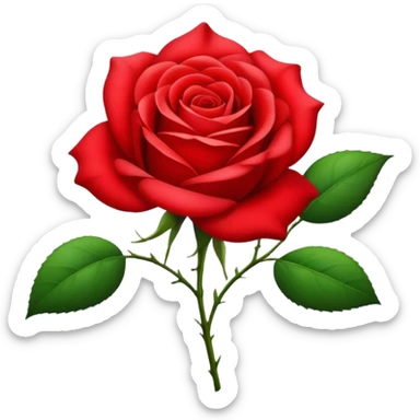 Beautiful red rose flower with lush petals and green leaves sticker