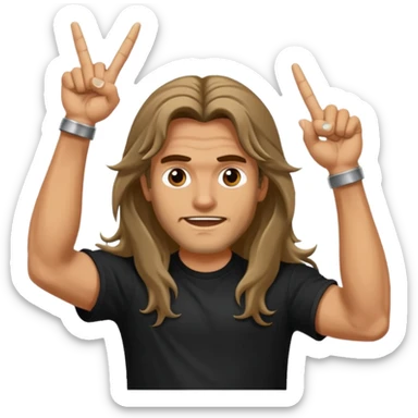 Long haired guy throwing up metal horns sticker