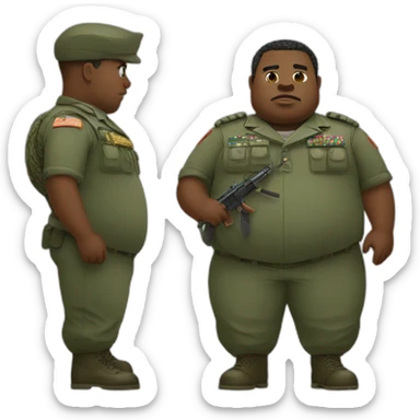 a fat black man dressed in military attire fighting with a crocodile sticker