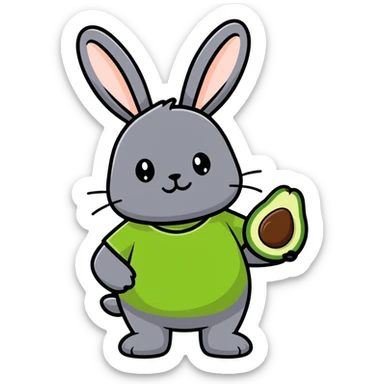 Black bunny with a shirt that says Shavacadoo and a picture of an avocado on it make the bunny black sticker