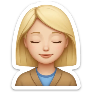 A simple emoji-style character with a gentle, soft smile and eyes peacefully closed from kindness and warmth, minimal design, rounded face, clean lines, friendly and calm expression, modern emoji style, transparent background. sticker