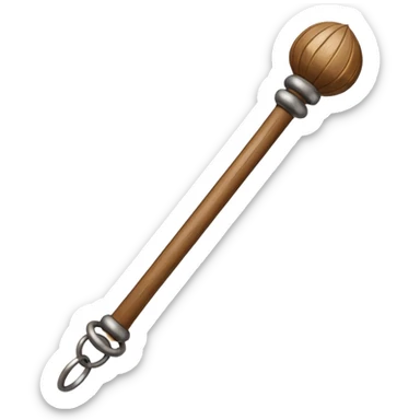 Wooden monk’s staff with metal rings at top. sticker