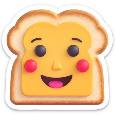 3D emoji style, surprised slice of toast winking sticker
