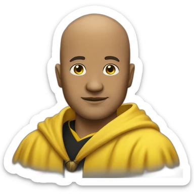 Bald man wearing Hufflepuff yellow robe sticker
