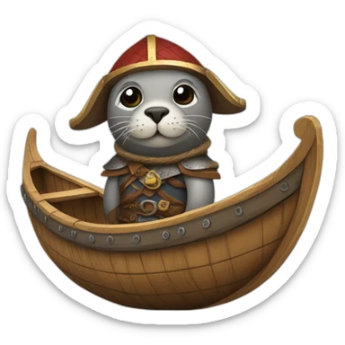 A seal dressed as a Viking on a medieval yacht  sticker
