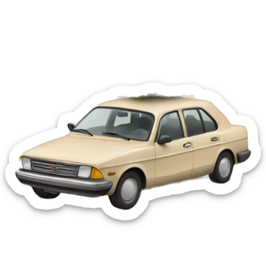 Beige nostalgic car with christmas tree laying on the roof sticker