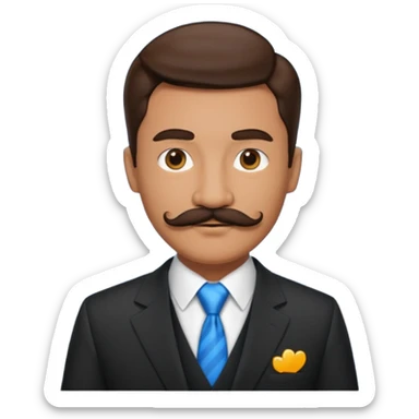 a male housekeeper in suit with a mustache sticker