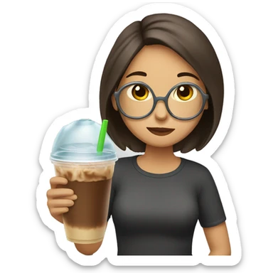 a girl drinking an ice coffee with tons of ice and the drink is over spilling sticker