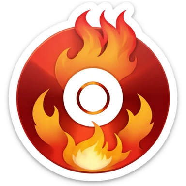 A minimalist CD disc with a subtle fire design, red flames sticker