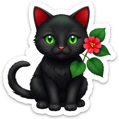 A cute  little  black cat and Begonia flower sticker