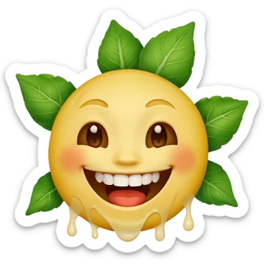 yellow face emoji laughing with vegetable leaf stuck on teeth stain sticker
