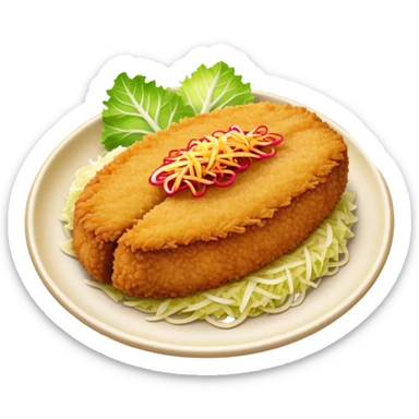 Cinematic Realistic Tonkatsu Dish Emoji, featuring a golden, breaded pork cutlet served with shredded cabbage rendered with rich textures and vibrant, dynamic lighting. sticker