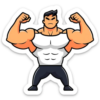 Man flexing muscles showing off sticker