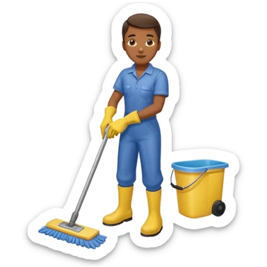 Custodian with yellow rubber gloves, mopping floor sticker
