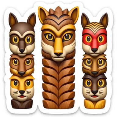Totem – Wooden carved pole with animal faces. sticker