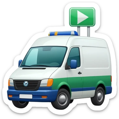 a white modern delivery van with green and dark blue color on the side.  sticker