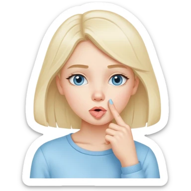 girl wearing pastel blue clothes with finger on lips making a quiet shh gesture sticker