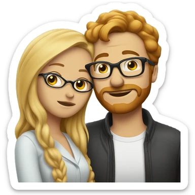 Blonde haired man with facial hair kissing a red haired woman wearing glasses sticker