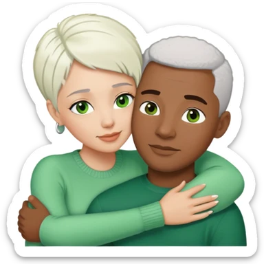 African American wife withe short white hair hugging African American light skin husband with green eyes  sticker