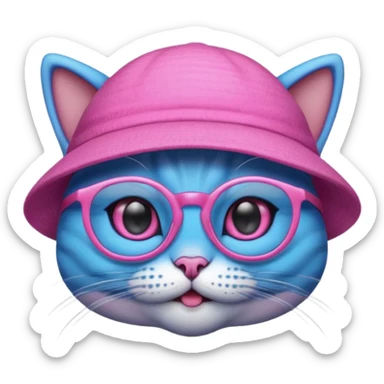 blue alien cat with pink hat  and spectacles sticker
