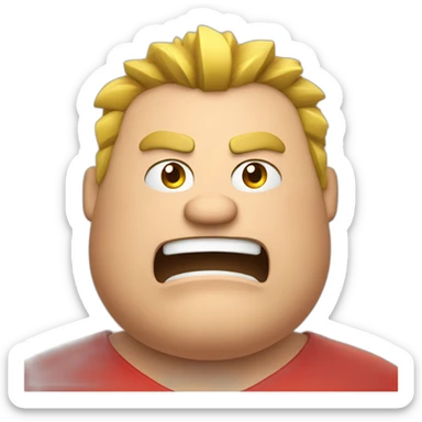 angry fat guy with a red shirt and a mohawk yelling sticker