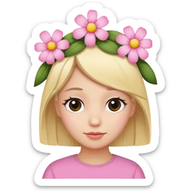 Blonde and black-haired friend together with a small pink flower on her head sticker