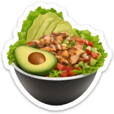Chipotle bowl with lettuce, chicken, avocado and salsa sticker