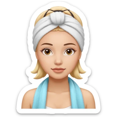 rosto de uma mulher com uma faixa de toalha no cabelo castanho como se estivesse no spa sticker